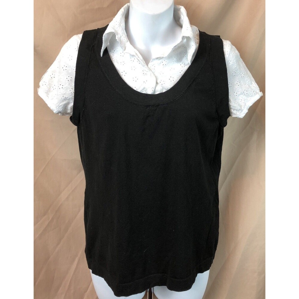Cable & Gauge Silk Knit Combo Top S Blk/wht Lace Puff Sleeve Academia Y2K 90s